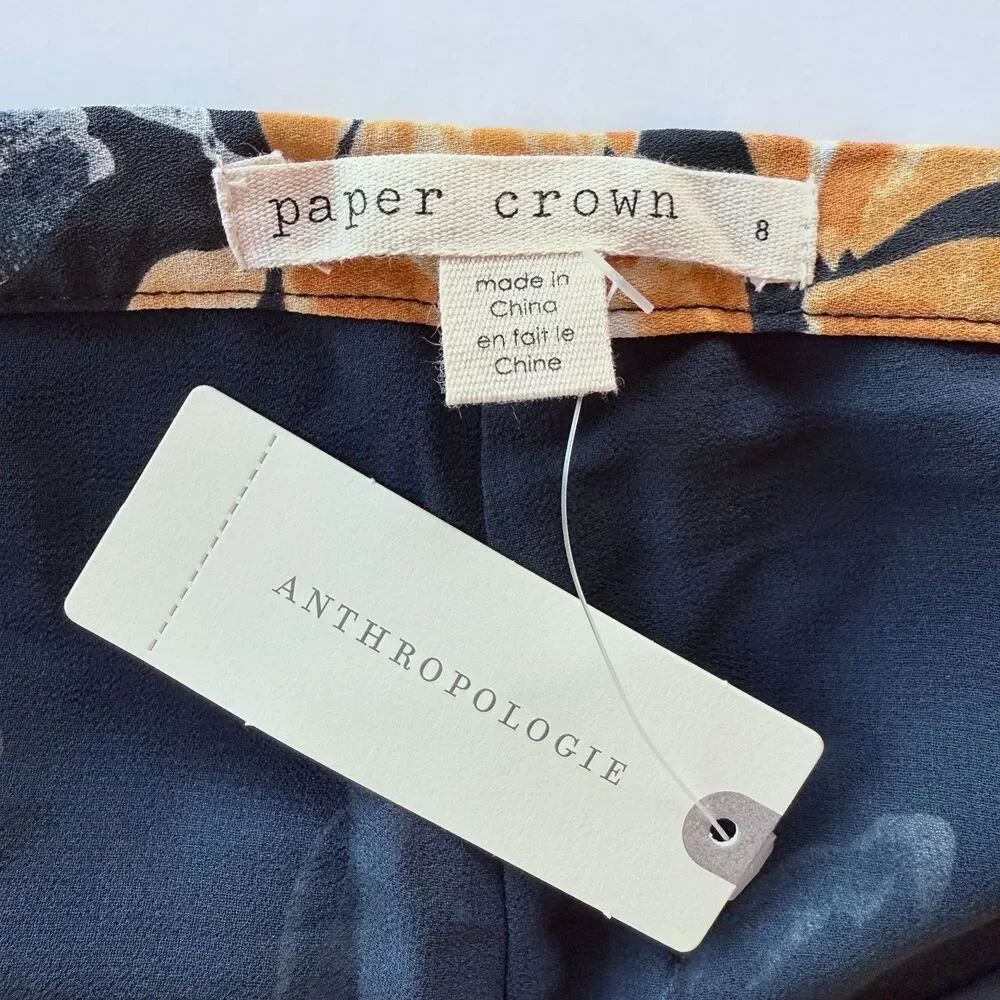 NWT Anthro Paper Crown Primrose Wide Leg Floral Pleated Pants in Blue & Yellow 8 - Picture 6 of 12